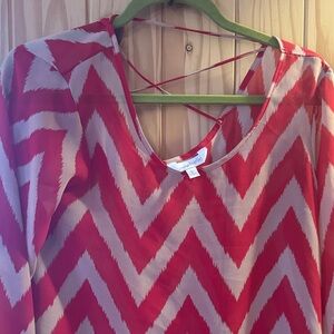 Charming Charlie Red and Cream Chevron Blouse